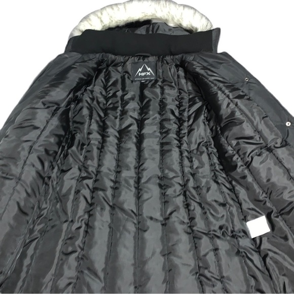 HFX L Puffer Jacket Parka Faux Fur Brim Hood Insulated Black Very Warm - Picture 3 of 9